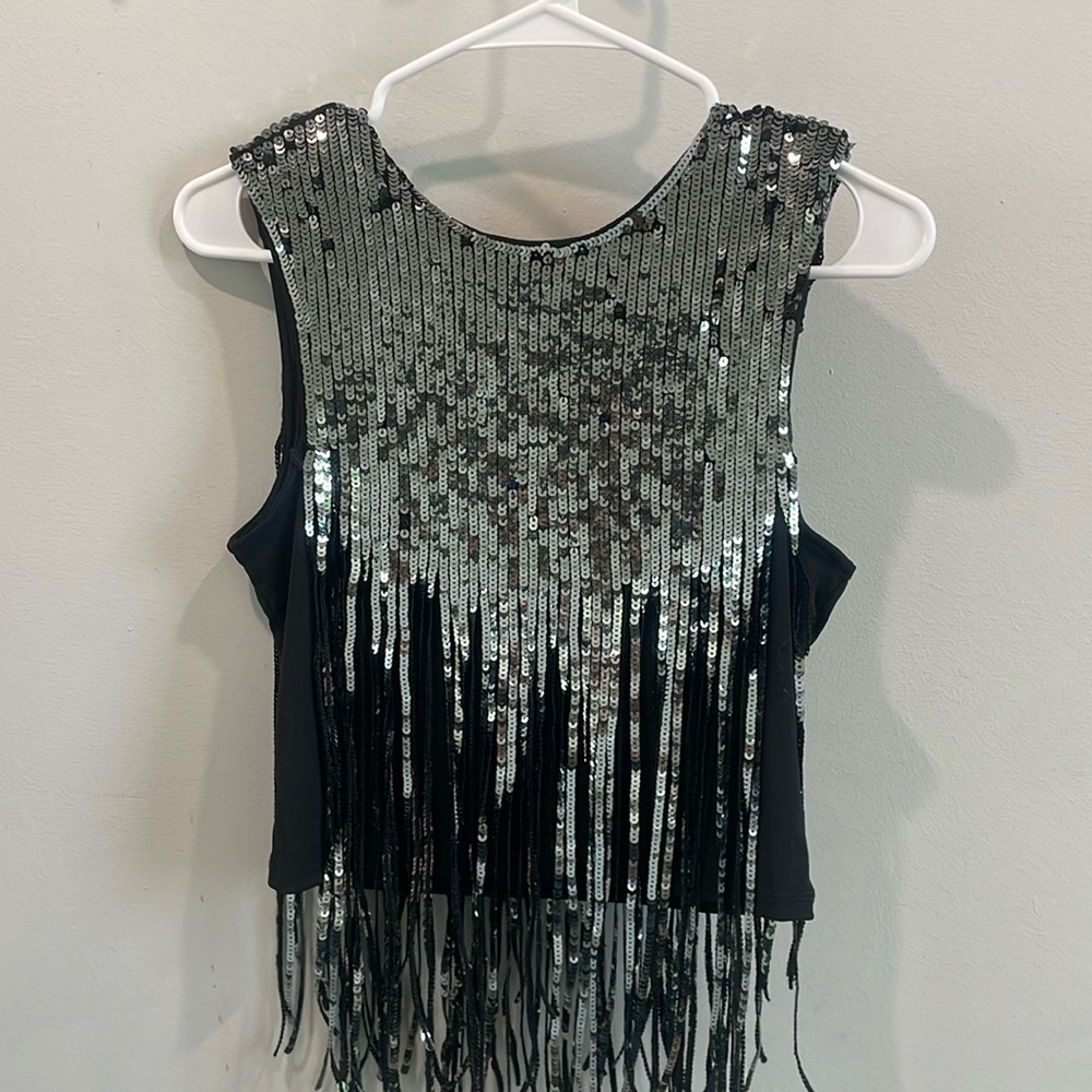Black Tassle Sequin Top